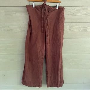 Mahina Brown Wide Leg Pants tie front beach pants Womens Small/medium